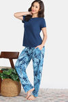 Zivame Indigo Wild Knit Poly Pyjama Set - Moonlight Ocean — thumbnail 3